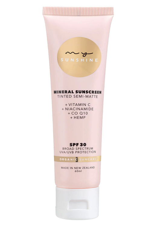 Tube of mineral sunscreen with 'My Sunshine' branding on a white background