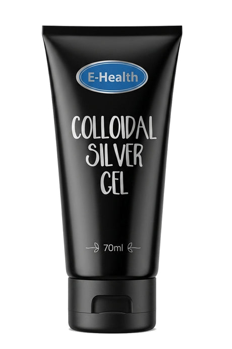 Black tube of E-Health Colloidal Silver Gel on a white background