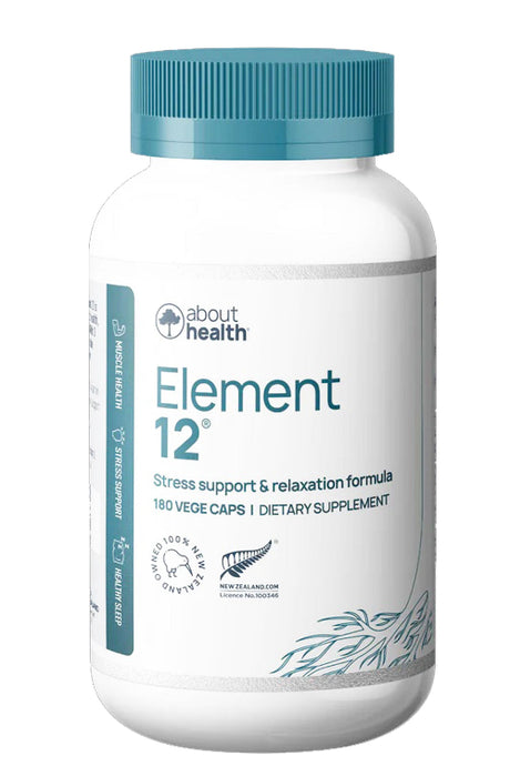 Supplement bottle labeled 'Element 12' by About Health on a white background
