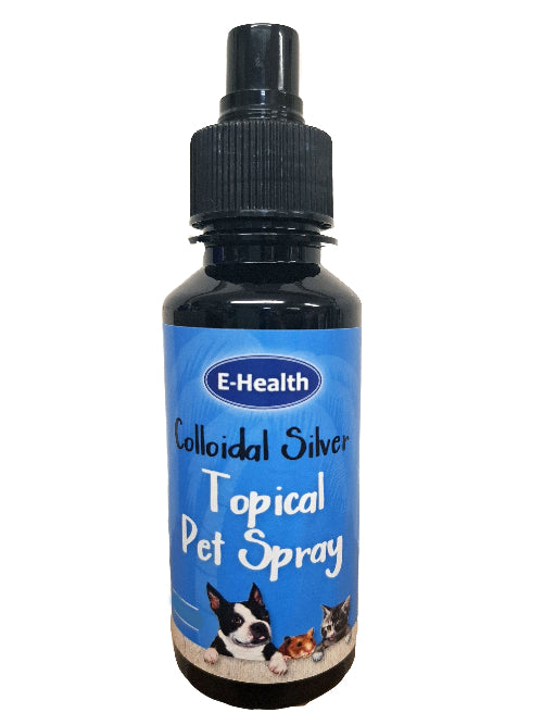 E-Health Colloidal Silver Topical Pet Spray bottle on a white background